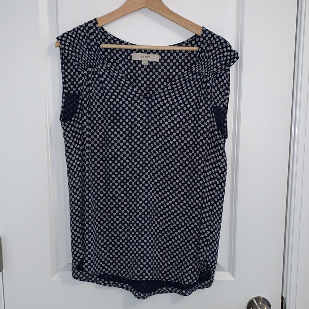 LOFT Women's Navy, White & Red Print Top